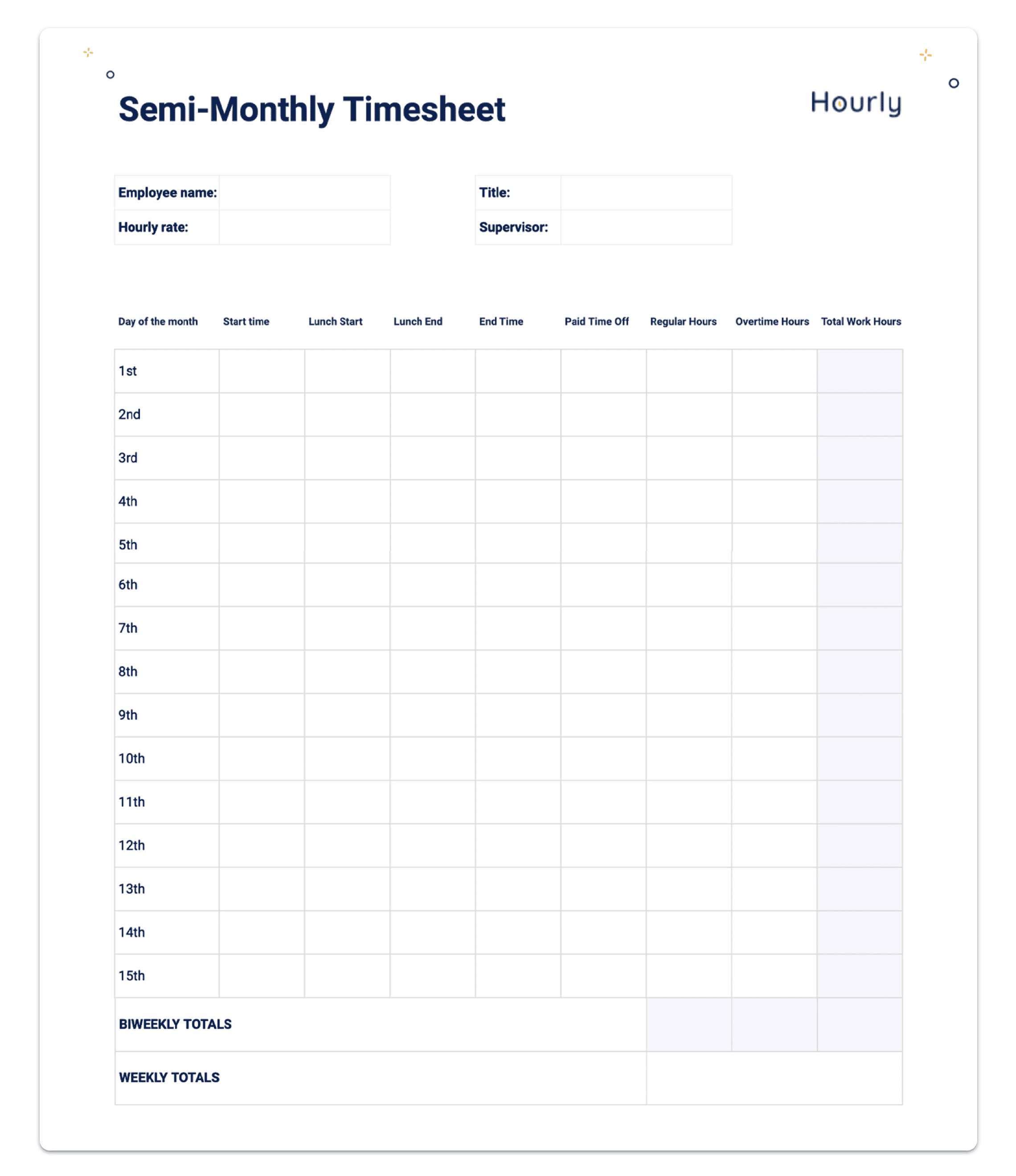 Free Paper Timesheet Templates and Printable Timecards