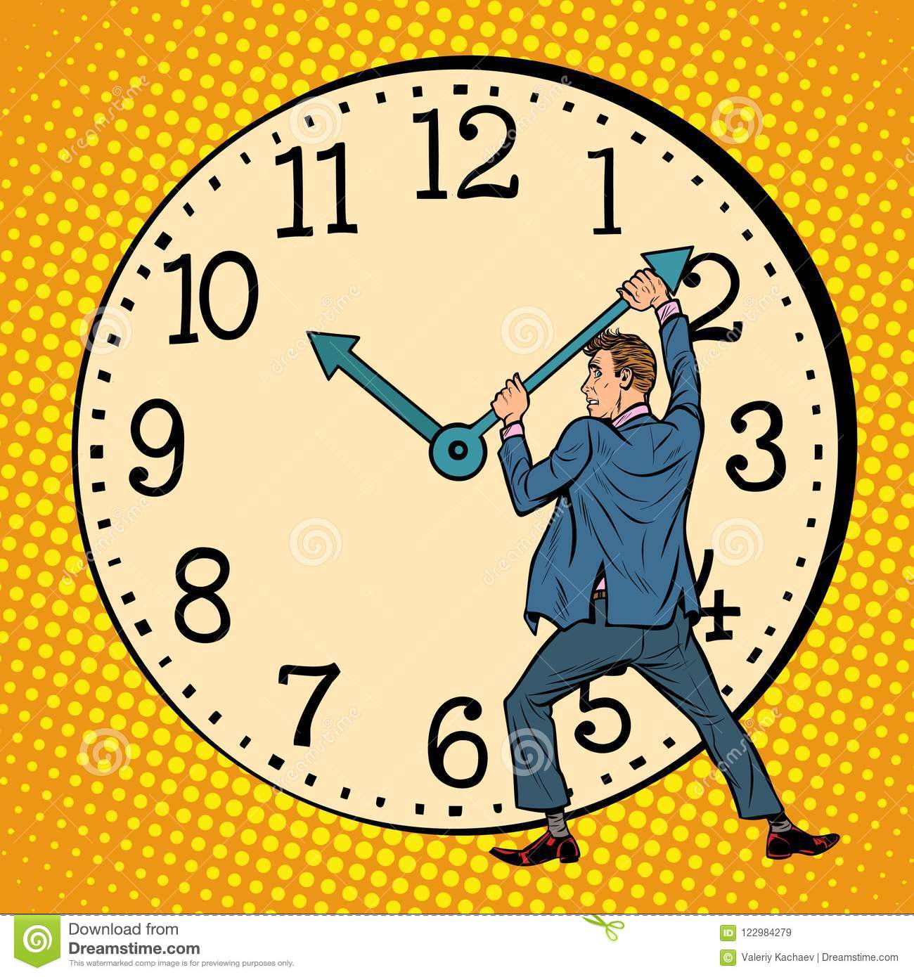 Man Wants To Stop The Clock. Time Management Stock Vector ...