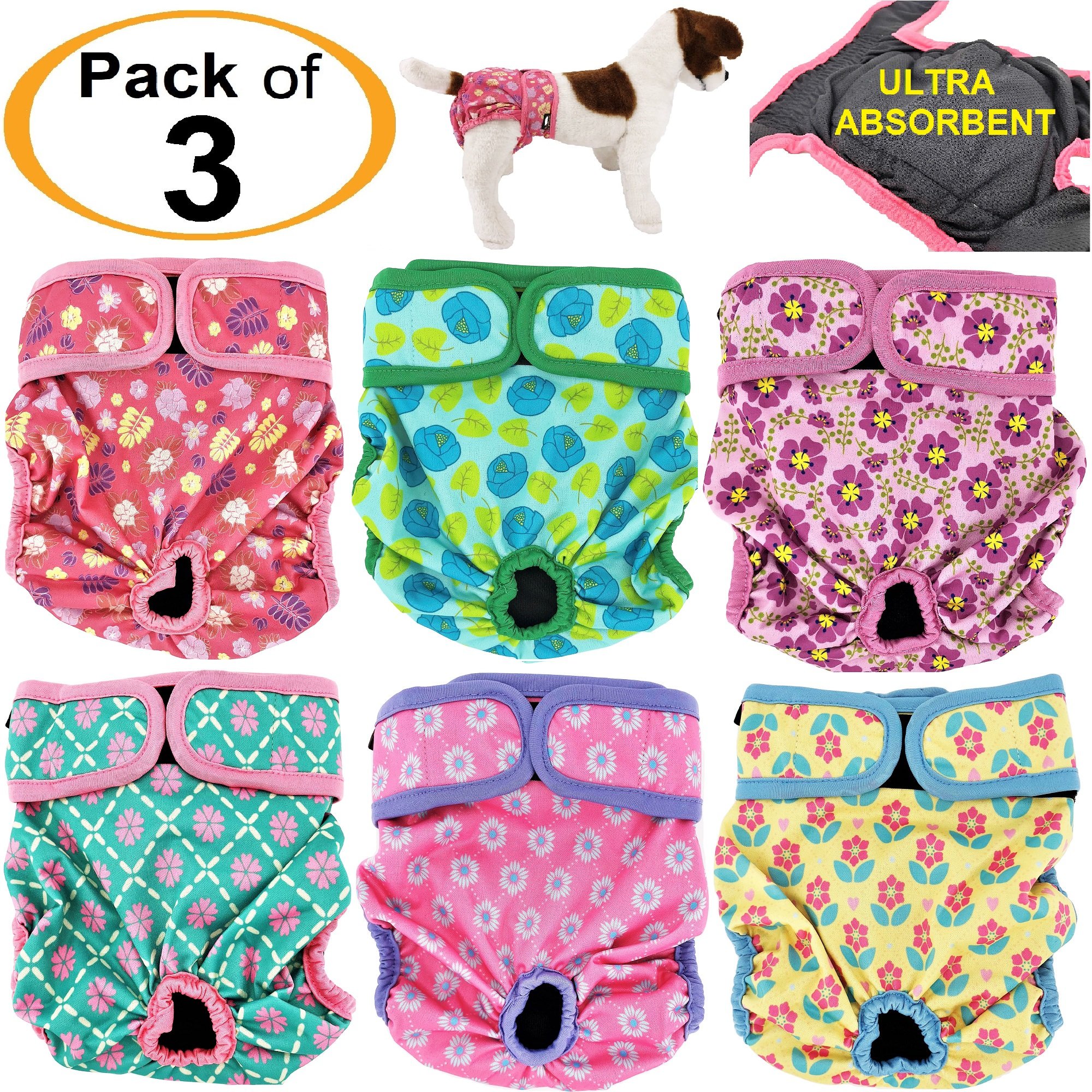PACK of 3 Female Dog Diapers with 4 LAYERS of Absorbent ...